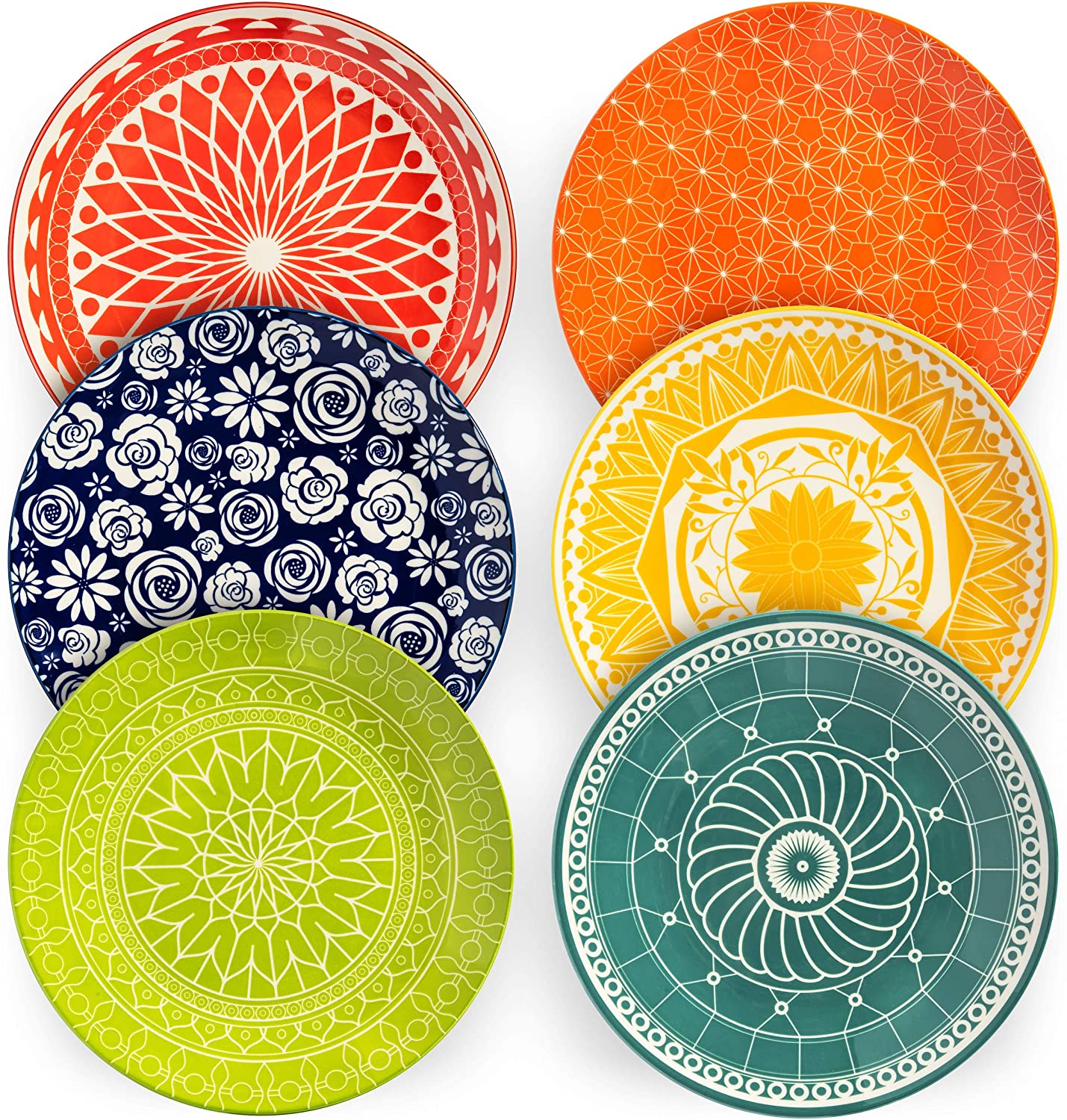 Annovero Dinner Plates, Set of 6 Porcelain Plates, 10.5 Inch Diameter, Flat