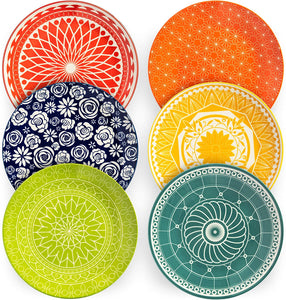 Annovero Dinner Plates, Set of 6 Porcelain Plates, 10.5 Inch Diameter, Flat