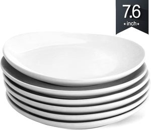 KOMUEE Porcelain Dinner Plates - 7.6 Inch - Set of 6, White